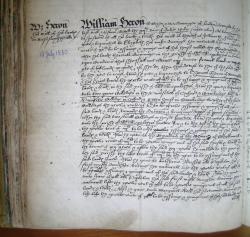 William Heron's Will, Book of Deeds and Wills, 1580