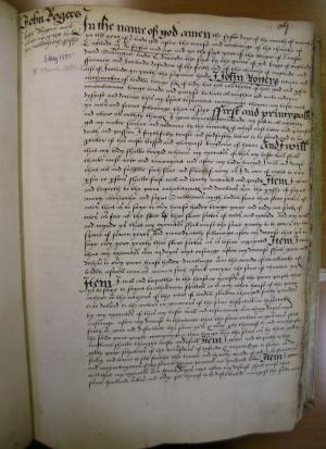 John Rogers' Will, Book of Deeds and Wills, 1555